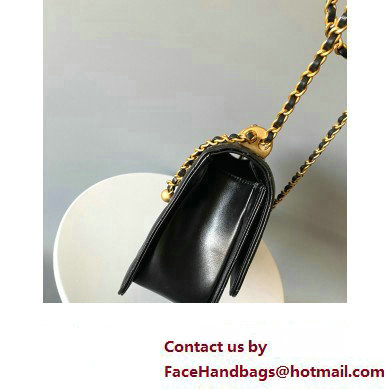 chanel black Shiny Calfskin  &  Gold-Tone Metal SMALL FLAP BAG 2024